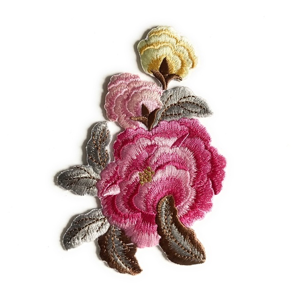 Other - Pink Rose Embroidery Patch - New